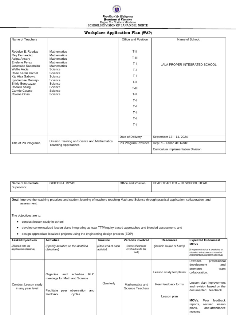 Workplace Application Plan for Math & Science | PDF | Inquiry Based ...
