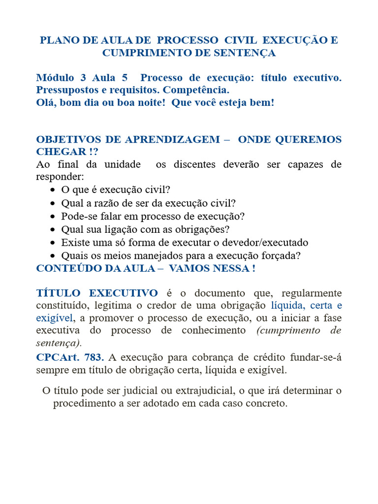 Módulo 3 - TEORIA GERAL DA AÇÃO DE EXECUÇÃO Aula 5 Título Executivo ...