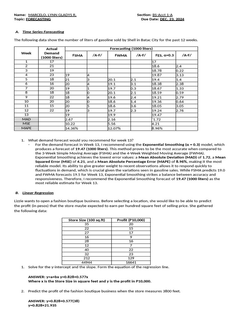 Gasoline Sales Forecasting Analysis | PDF | Forecasting | Errors And ...