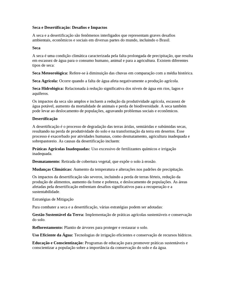 Seca e Desertificação: Desafios e Soluções | PDF | Seca | Agricultura