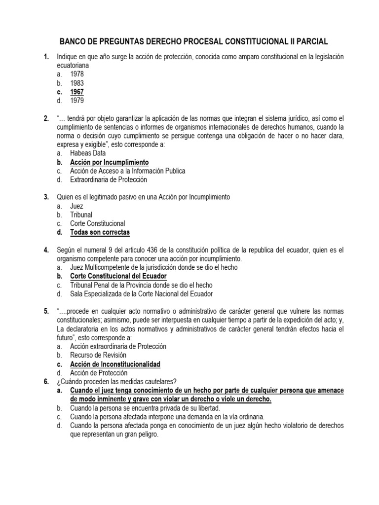 Banco de Preguntas Derecho Procesal II | PDF | Habeas corpus | Constitución