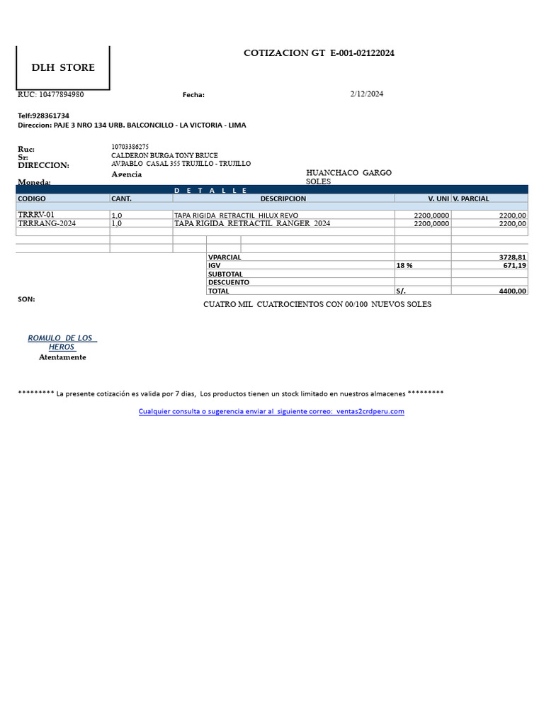 FORMATO DE VENTAS RX STORE - XLSX - CALDERON BURGA TONY BRUCE | PDF