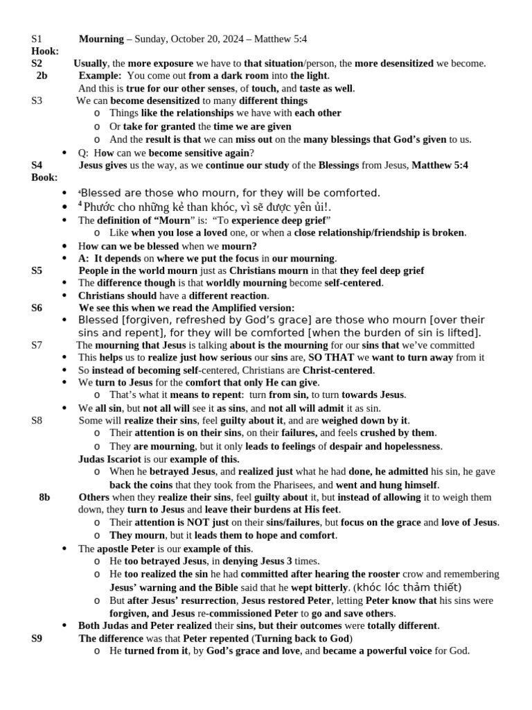 Beatitudes Part 3 Mourning Pdf Jesus Sin
