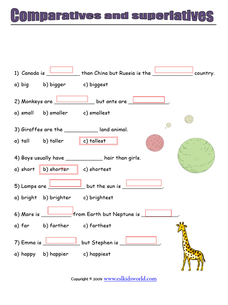 Comparatives and Superlatives 1 Worksheet | PDF