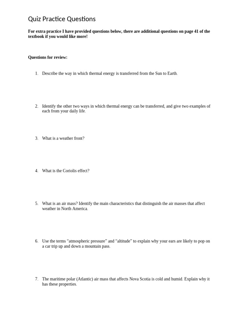 Quiz Practice Questions | PDF