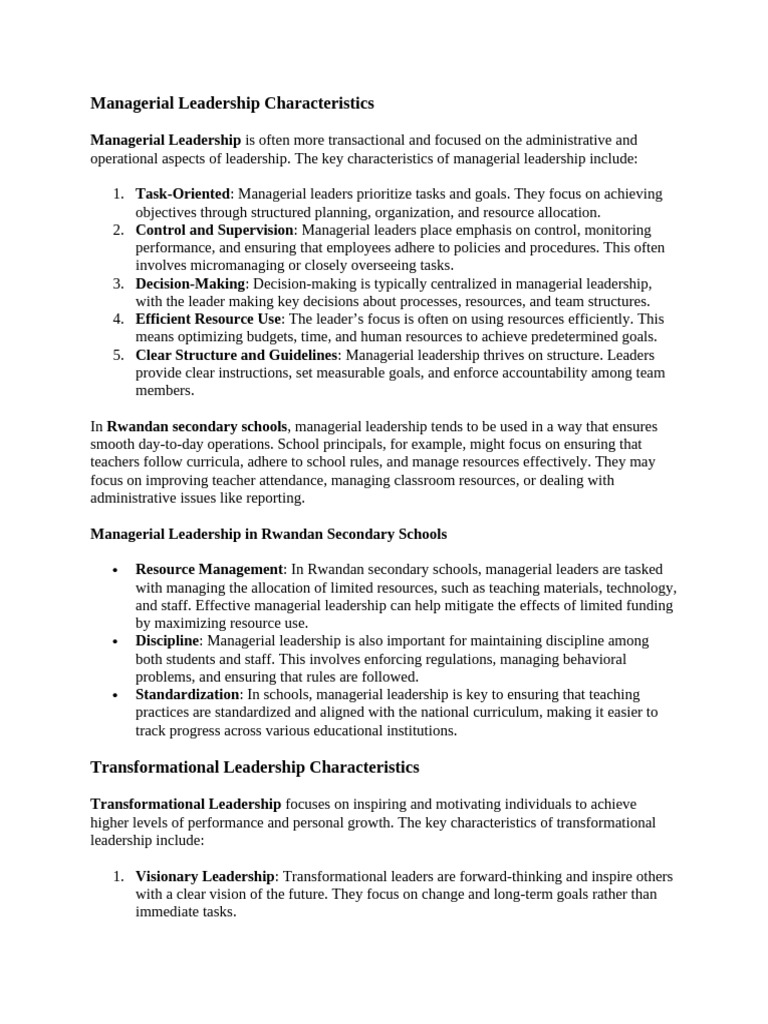 Managerial and Transformational Leadership Characteristics | PDF ...