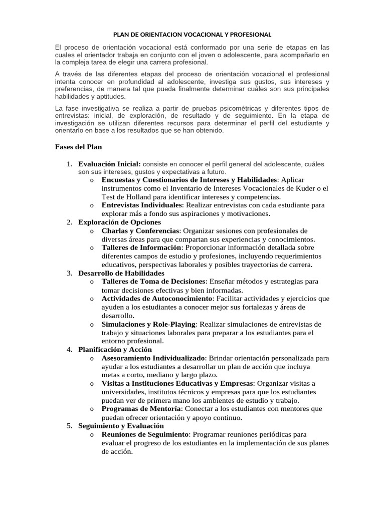 Plan de Orientación Vocacional Efectivo | PDF | Toma de decisiones ...