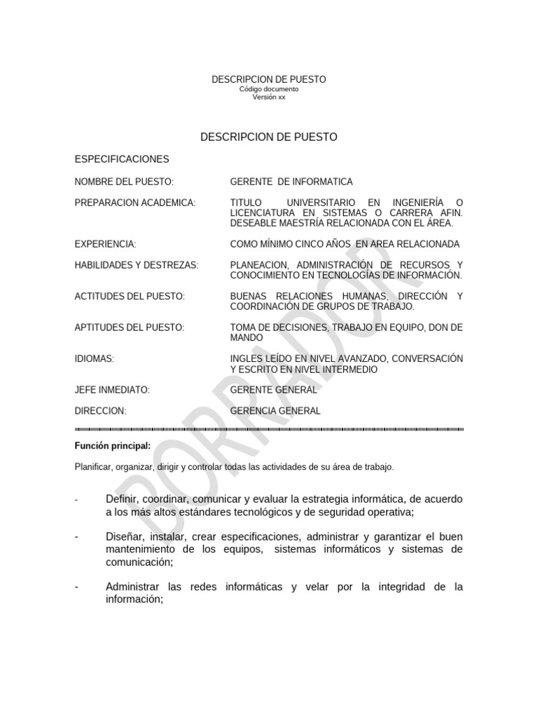 Gerente de Informática: Perfil y Funciones | PDF | Planificación ...