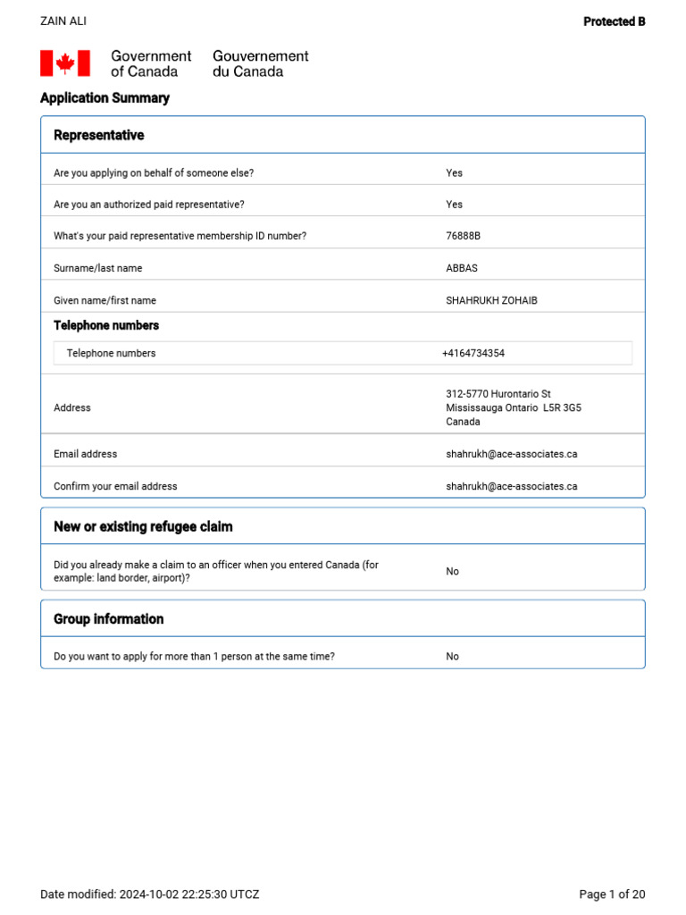 Zain Ali's Refugee Application Summary | PDF | Travel Visa | Justice