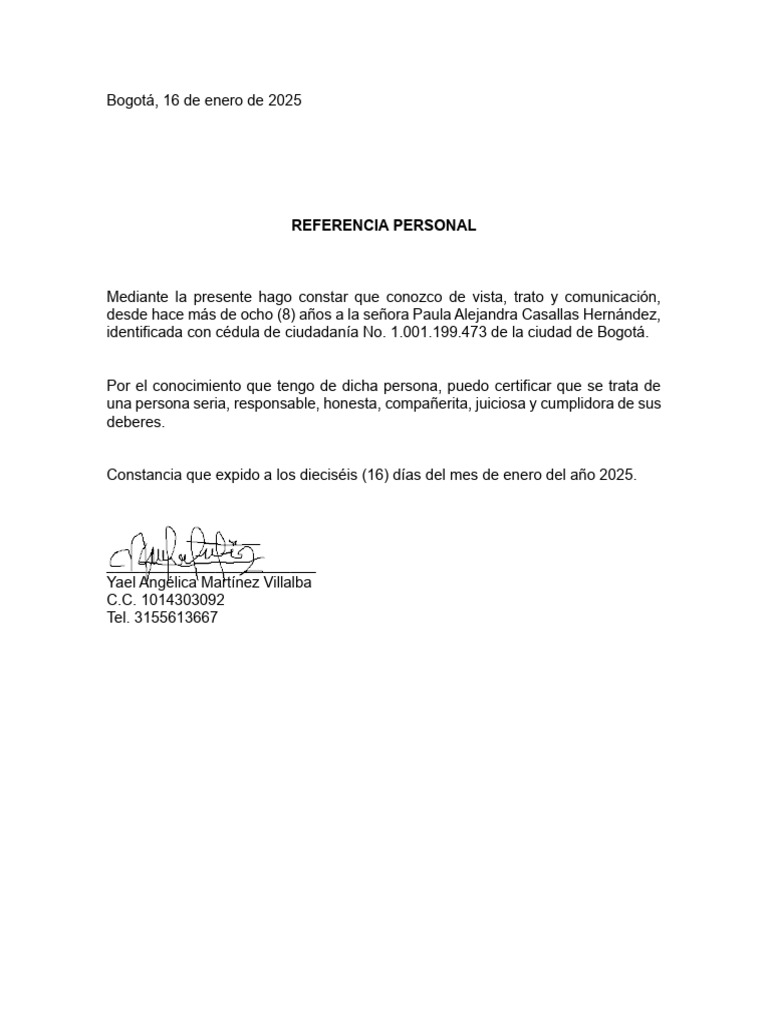 Referencia Personal - Angelica Martinez | PDF