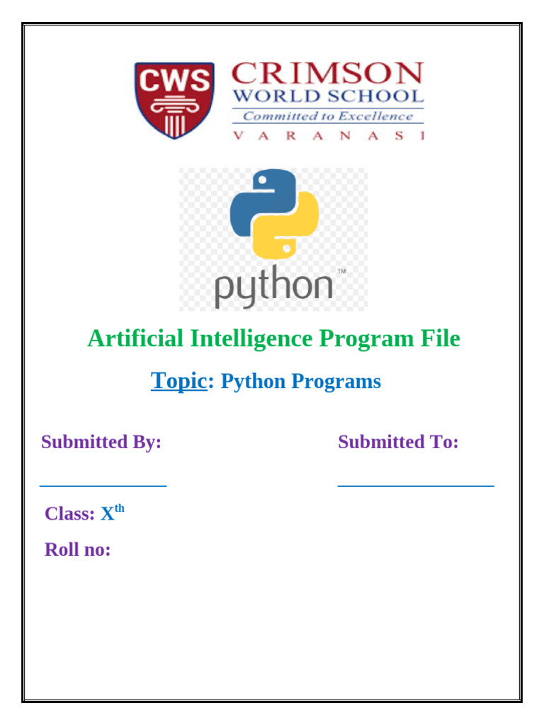 Artificial Intelligence Program File Front Page Pdf
