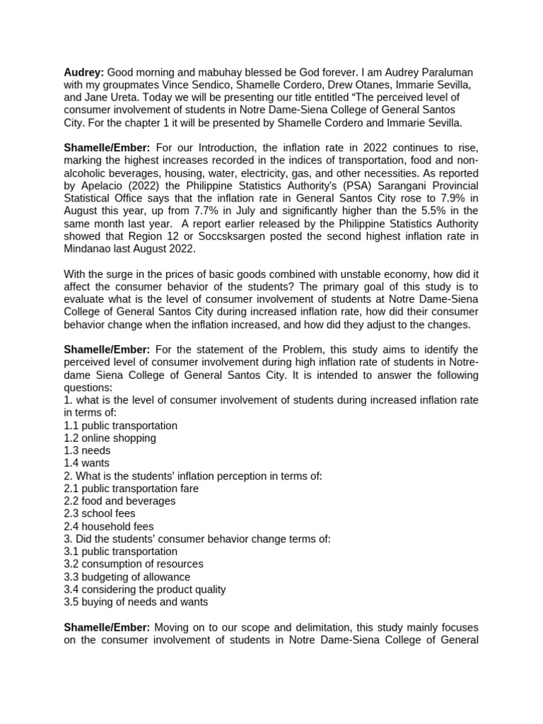 Script For Defense | PDF | Inflation | Survey Methodology