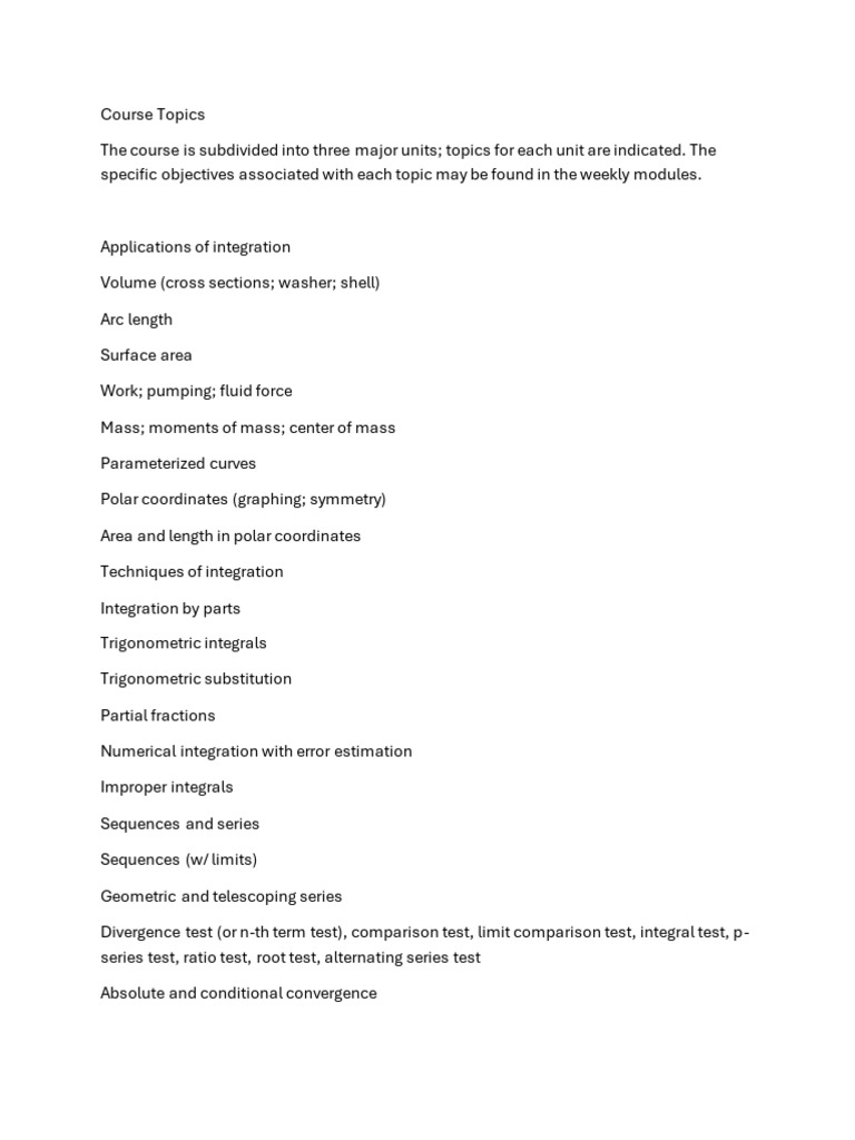 Math 1660: Integration and Series Topics | PDF