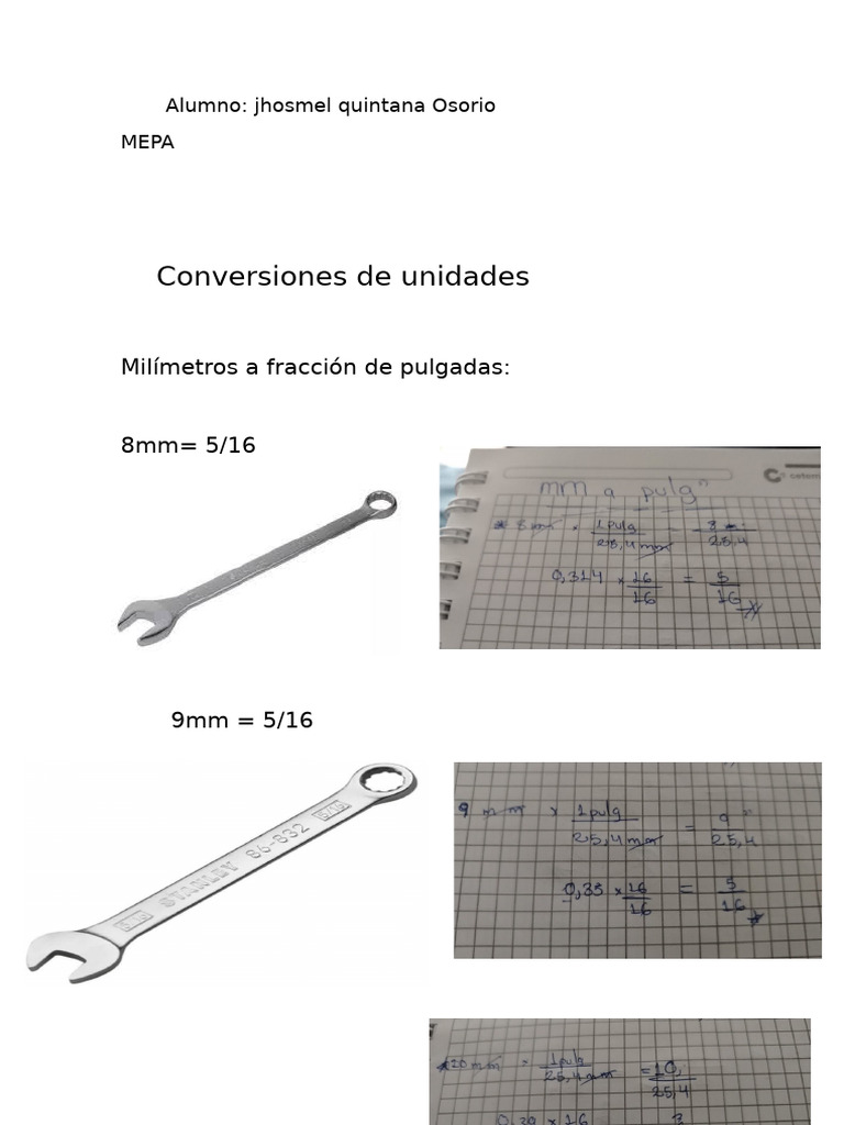 Conversiones de unidades (mm a pulgadas) | PDF