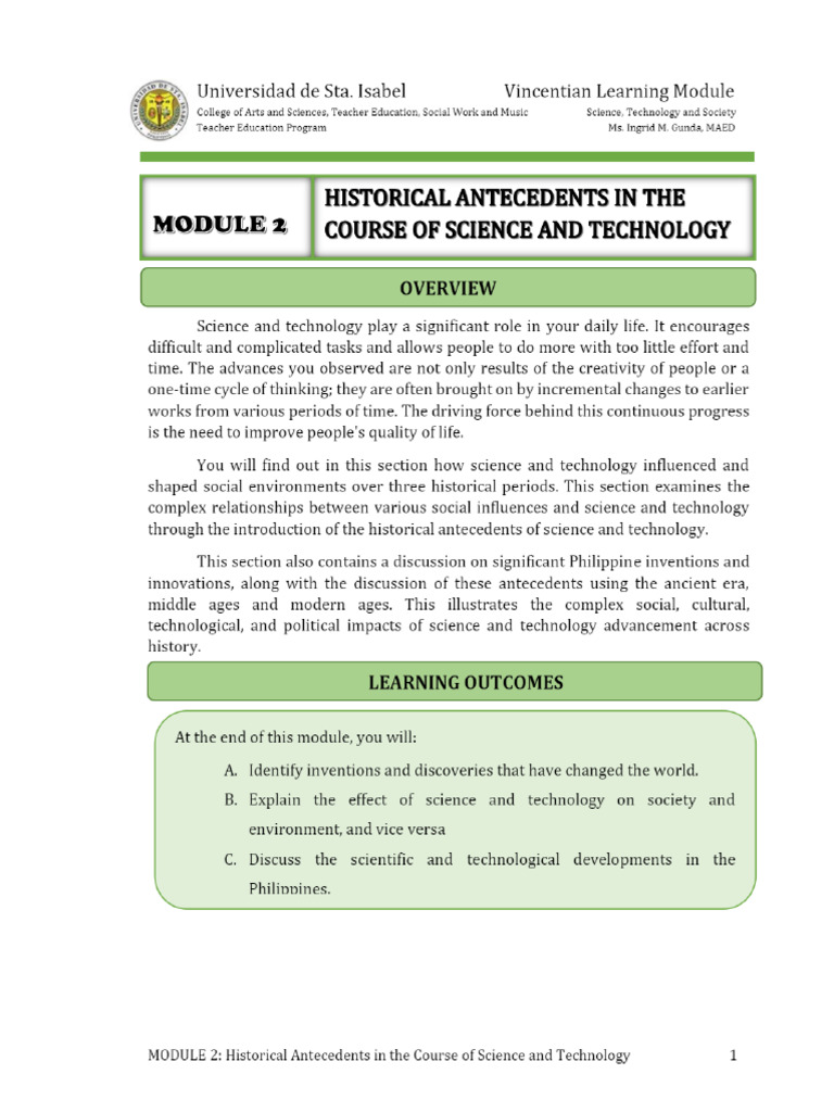 Historical Antecedents in The Course of STS | PDF