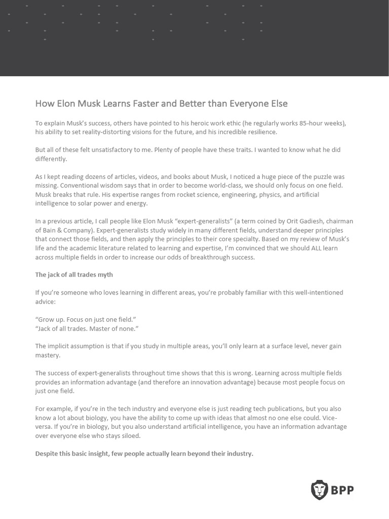 Apply Case Study - Elon Musk | PDF | Knowledge | Learning