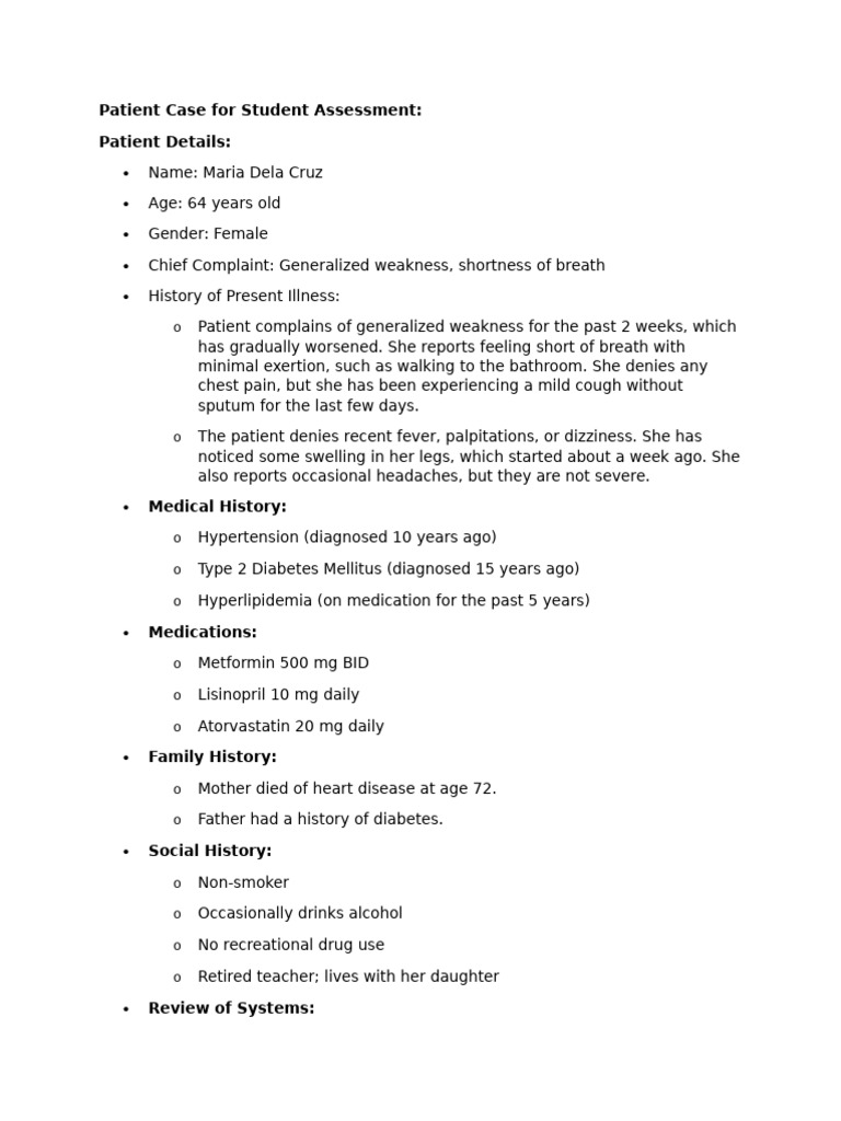 Patient Case For Student Assessment | PDF | Causes Of Death | Human ...