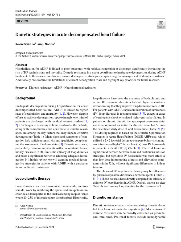 Diuretic Strategies in Acute Decompensated Heart Failure | PDF | Heart ...
