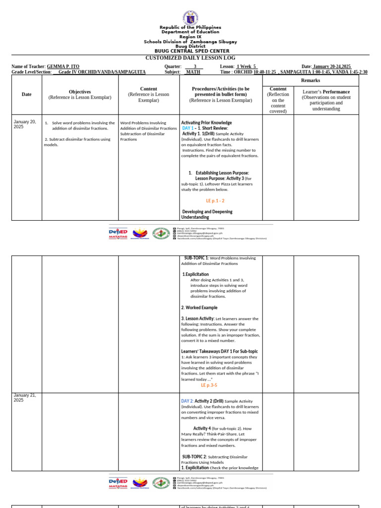Grade 4 Math Lesson Plan: Fractions | PDF | Cognitive Science ...