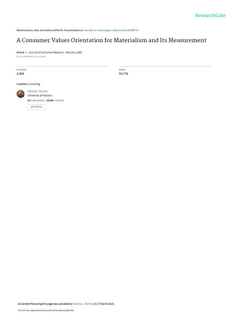 Materialism Measurement Scale Development | PDF | Factor Analysis ...