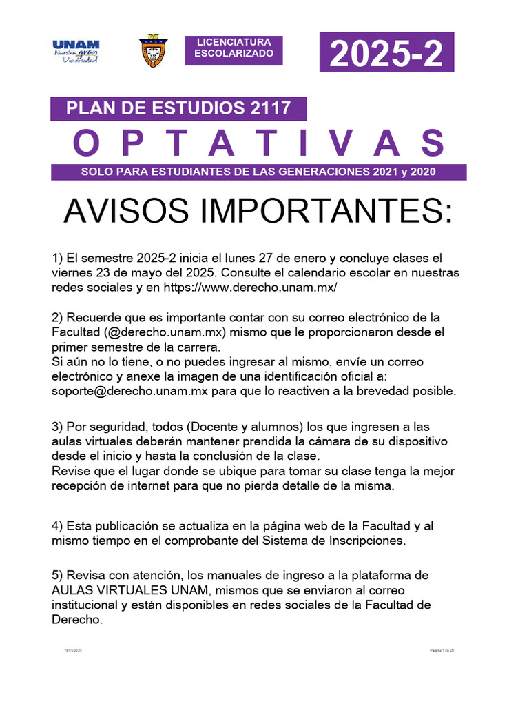Avisos y Plan de Estudios 2025-2 | PDF | Justicia | Crimen y violencia