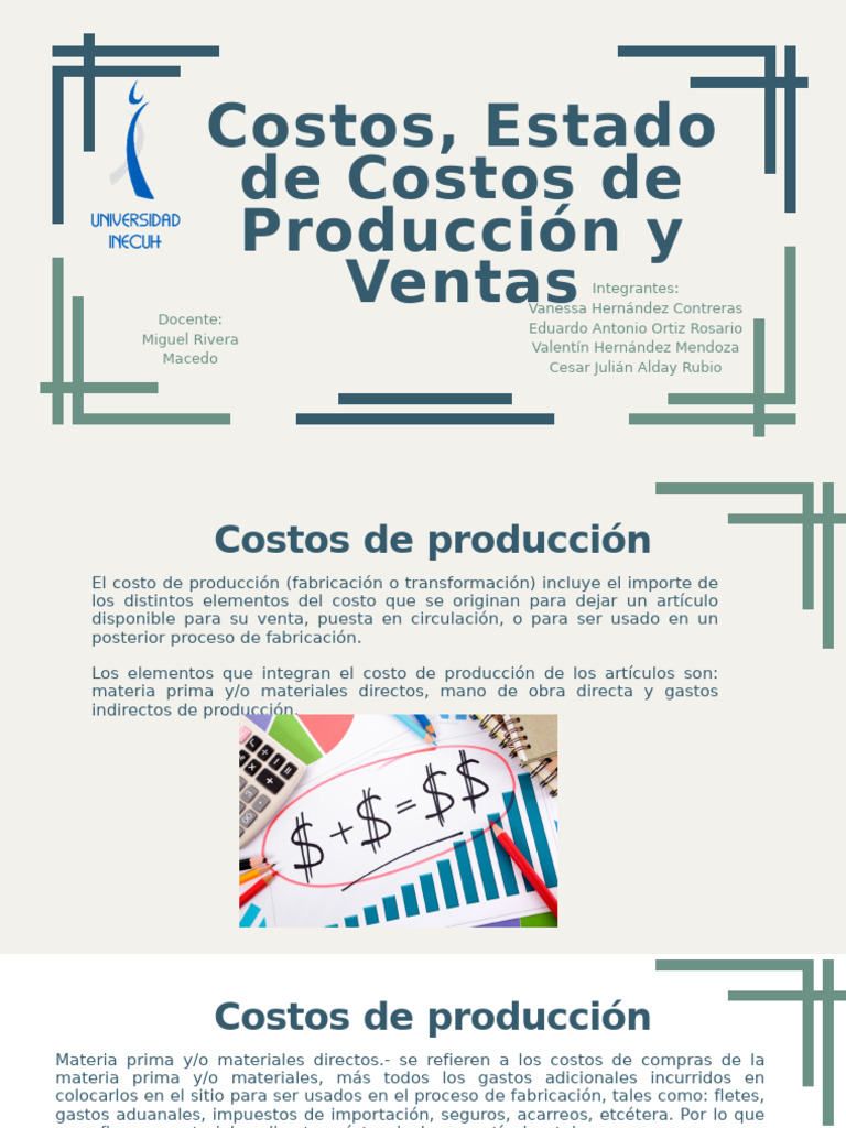 Costos y Estado de Costos de Producción y Ventas | PDF | Costo | Business