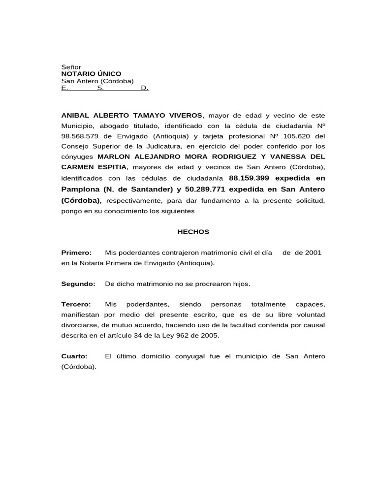 SOLICITUD DIVORCIO M.MORA | PDF | Divorcio | Matrimonio