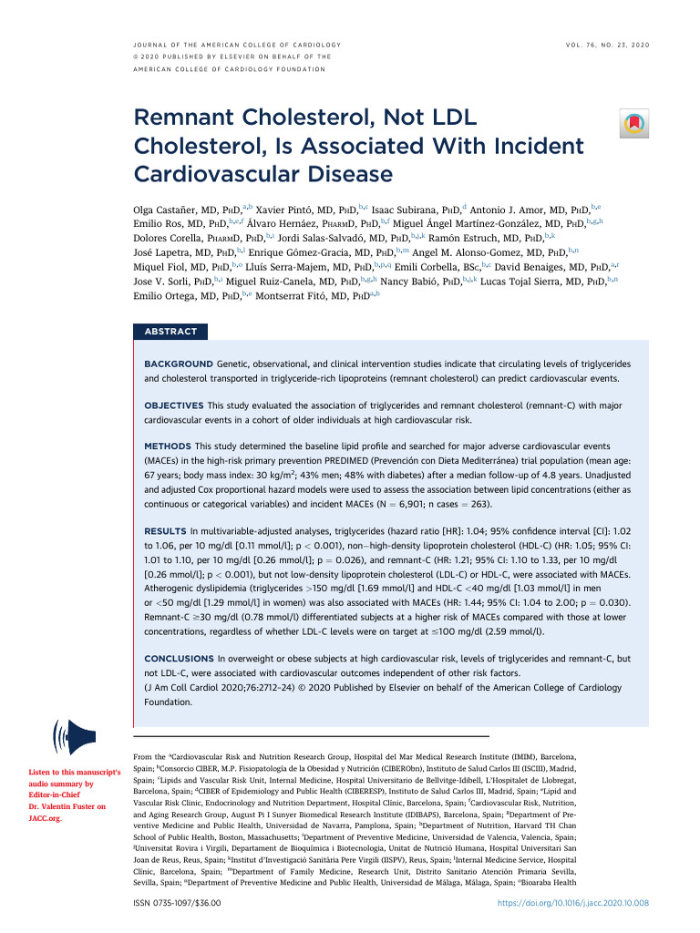 Remnant Cholesterol and Heart Disease Risk | PDF | Low Density ...
