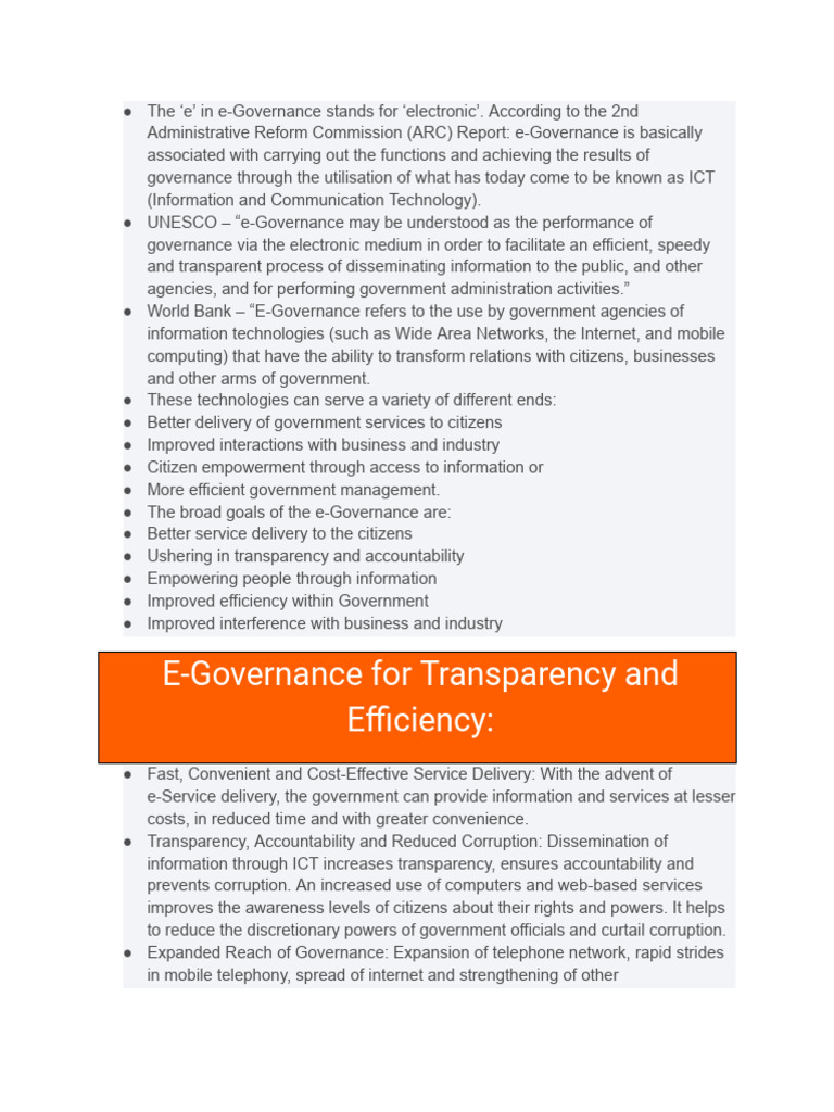 E-Governance: Enhancing Transparency & Efficiency | PDF
