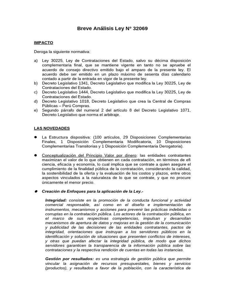 Análisis de la Ley N° 32069 en Contrataciones Públicas | PDF | Riesgo ...