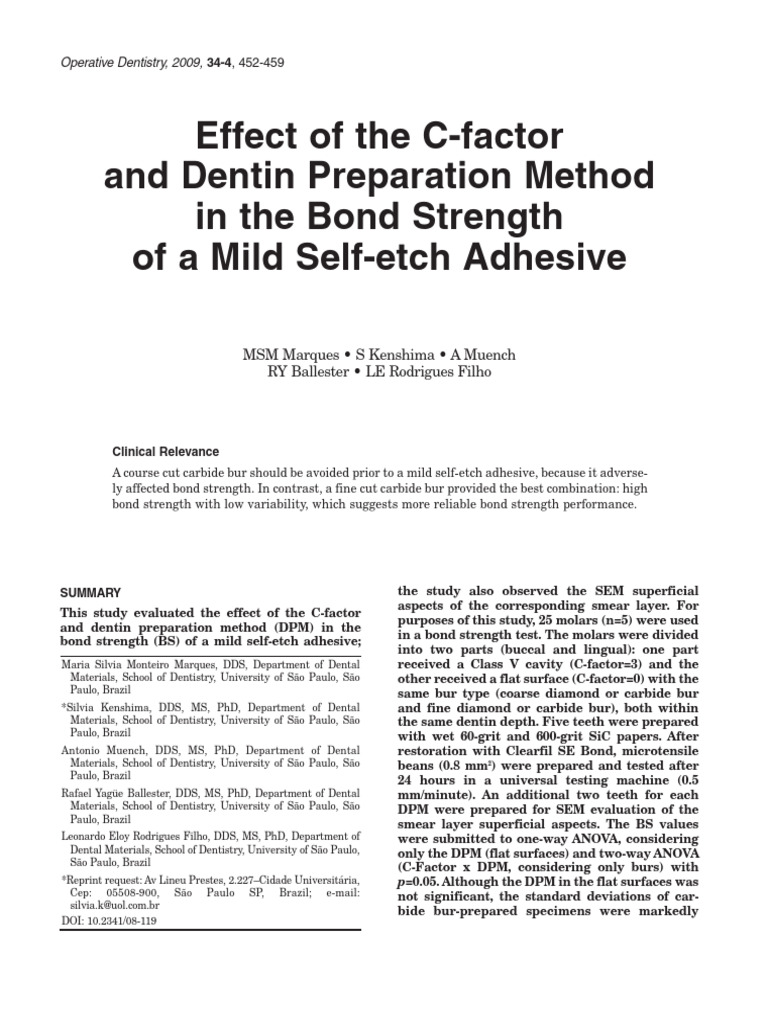 Effect of C Factor and Dentin Preparation Method in The Bond Strength ...