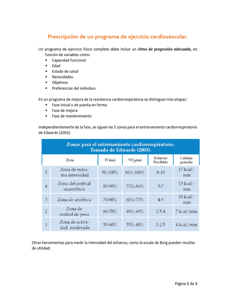 Programa de Ejercicio Cardio: 3 Fases | PDF | Medicina CLINICA