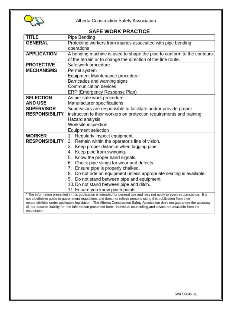 Safe Work Practices for Pipe Bending | PDF