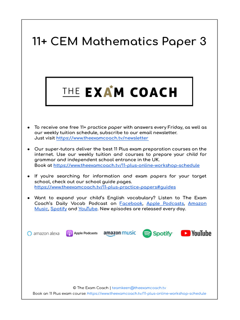 The+Exam+Coach+11++CEM+Mathematics+Paper3 With Answers | PDF