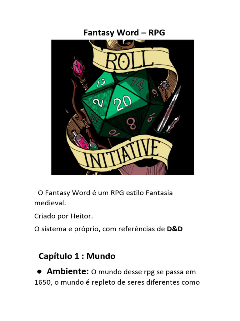 RPG Fantasy Word: Criação e Regras | PDF | Esgrima | Jogos de RPG
