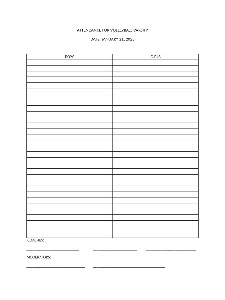 Volleyball Varsity Attendance Log | PDF