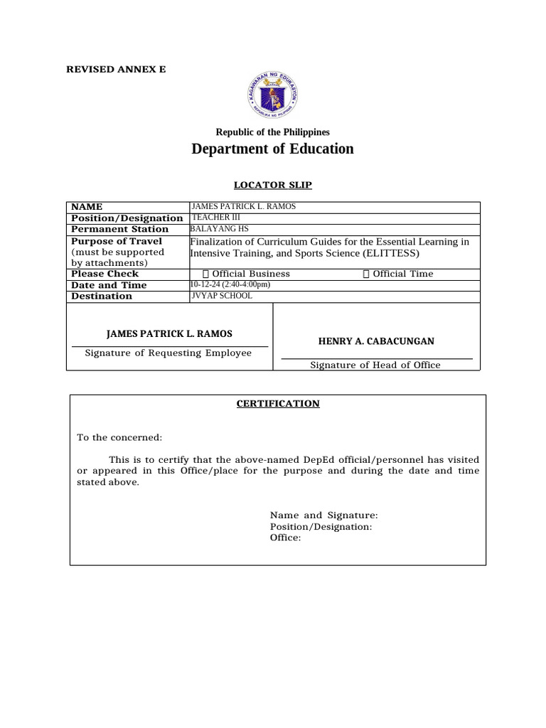 Revised Annex E Locator Slip | PDF