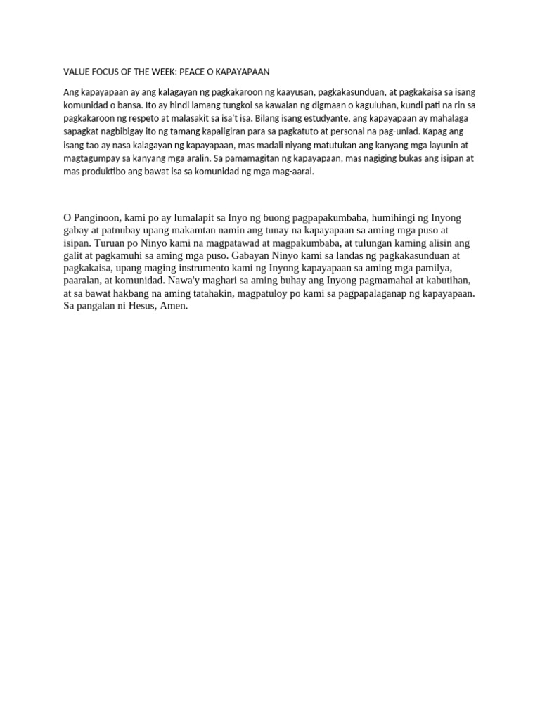 Value Focus of The Week-Peace | PDF