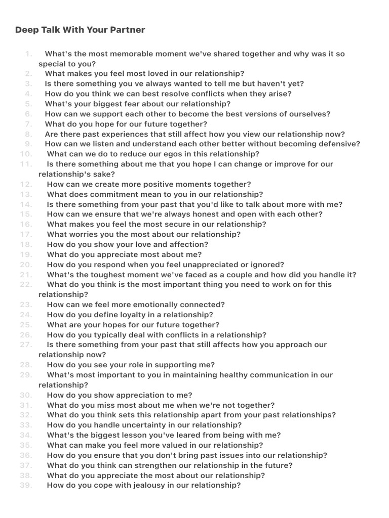 Deep Talk With Your Partner | PDF | Interpersonal Relationships | Emotions