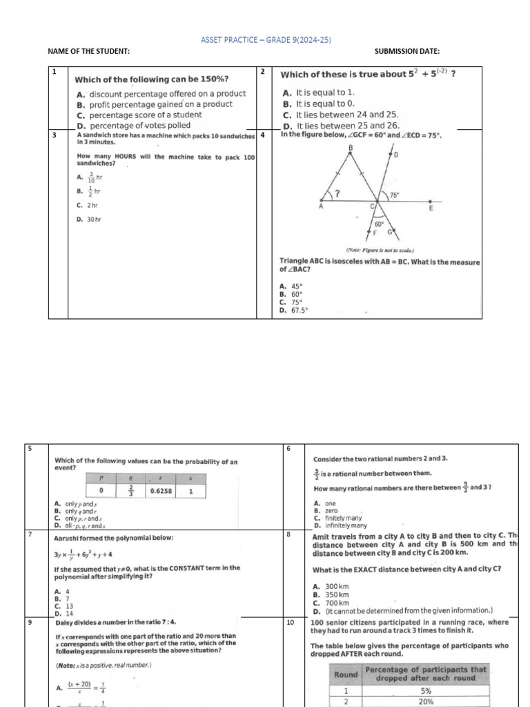 Asset Practice Questions 2024-25 | PDF | Area | Sphere
