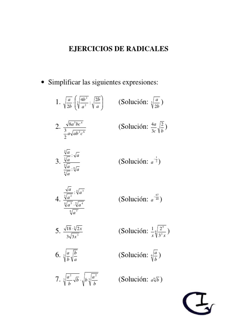 Ejercicios de Radicales (Con Solución)