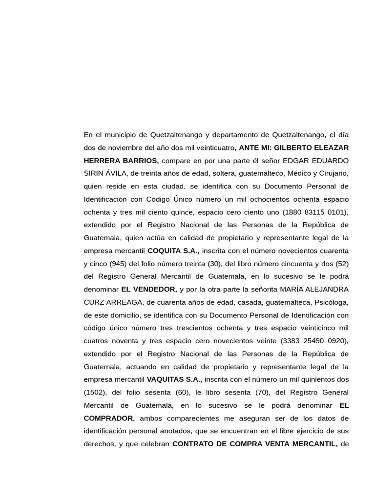 Contrato de Compra Venta en Quetzaltenango | PDF | Guatemala