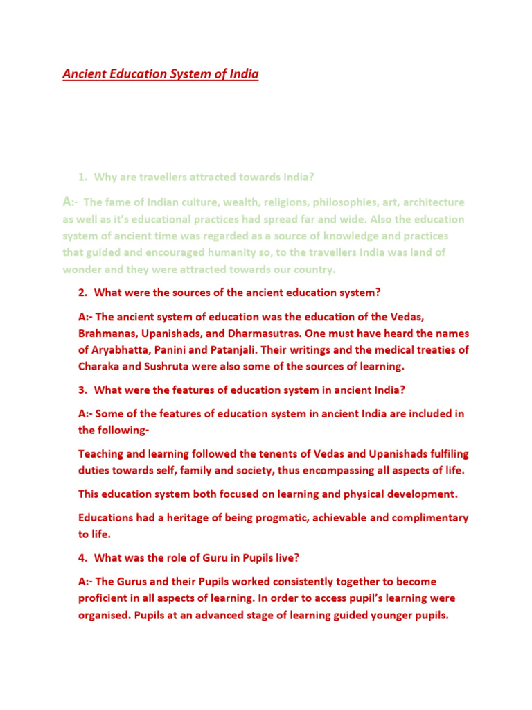 Ancient Education System of India Overview | PDF | Vedas | Guru