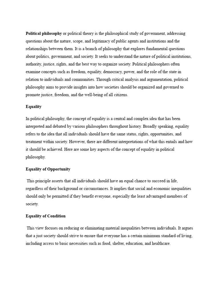 Political philosophy | PDF | Equal Opportunity | Egalitarianism