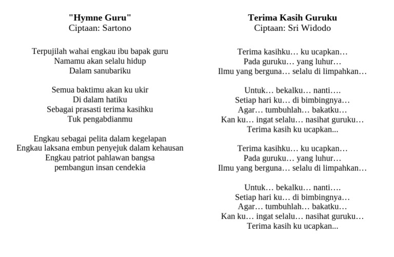 Lagu Hymne Guru Terima Kasih Guruku PDF