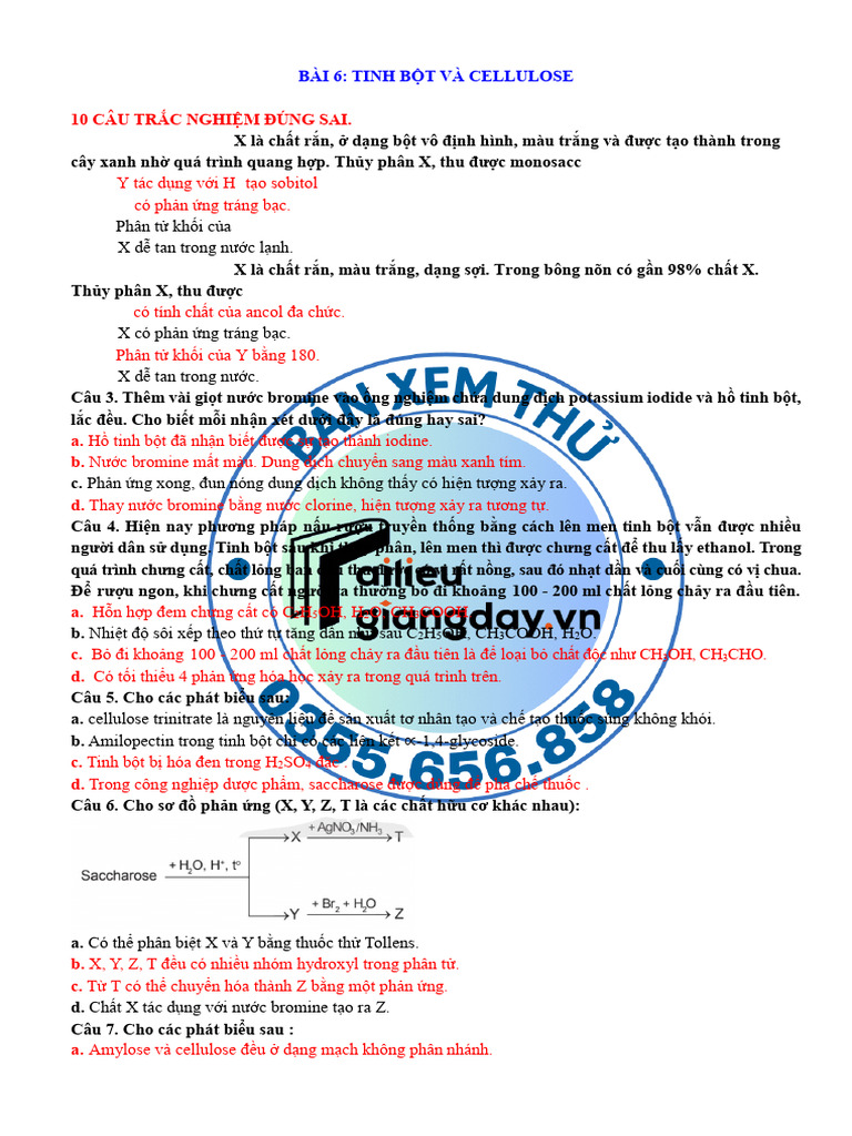 Bài 6. Tinh B T Và Cellulose-1725635101 | PDF