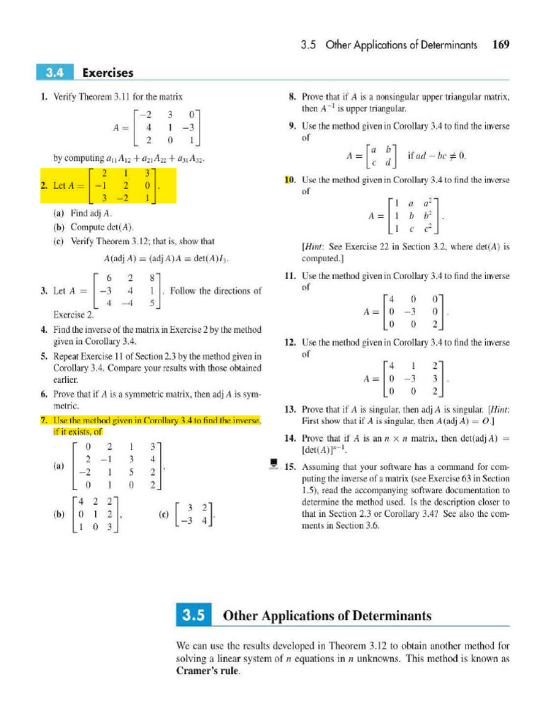 Suggested Problems#1 Page 169 | PDF | Matrix (Mathematics) | Determinant