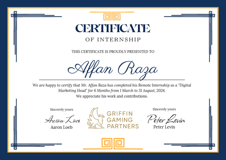 Affan Raza Digital Marketing Internship Certificate | PDF