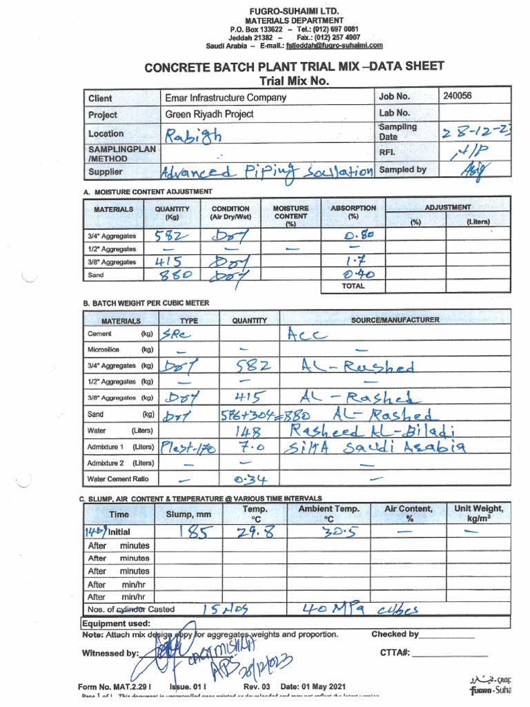 Trial Mix Report - Fugro Laboratory | PDF