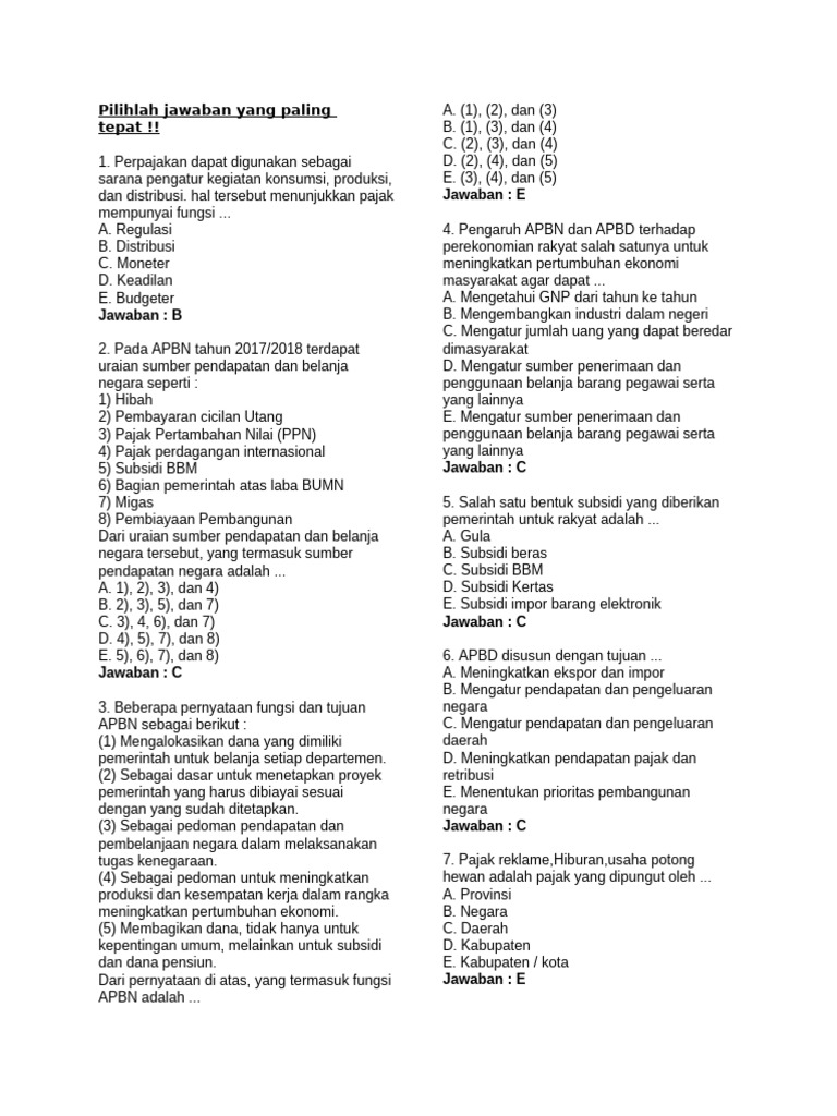 Soal dan Jawaban APBN & Pajak | PDF